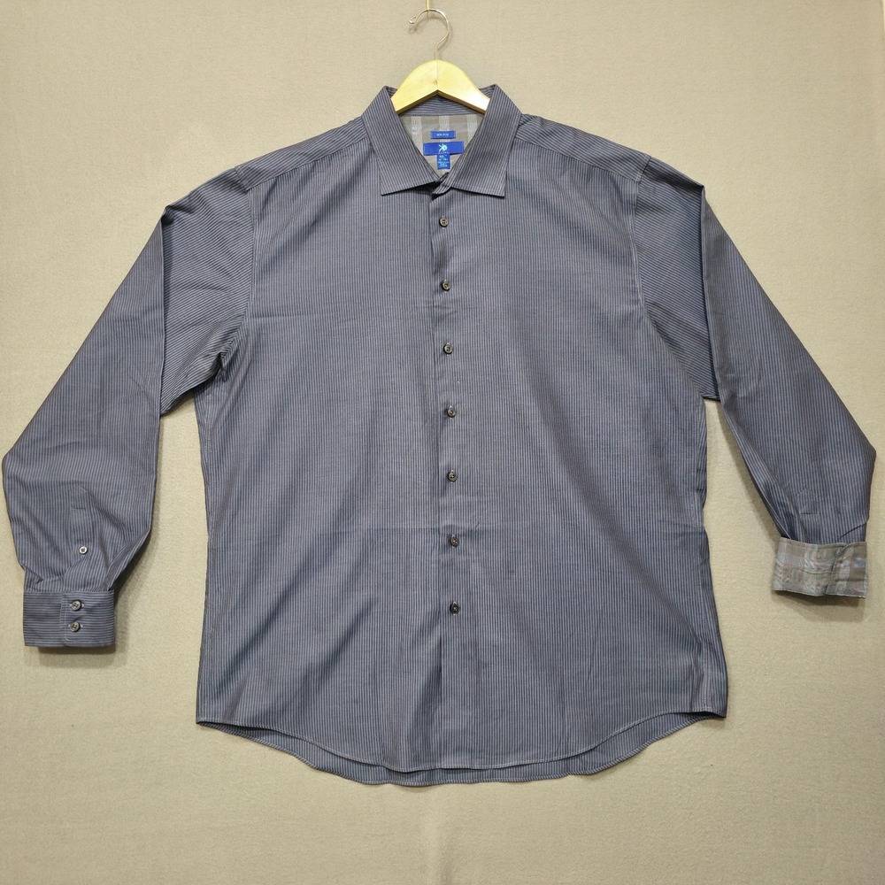 Egara Men's Blue Stripe Long Sleeve Non-Iron Button Up Flip Cuff Shirt Size 3XLT